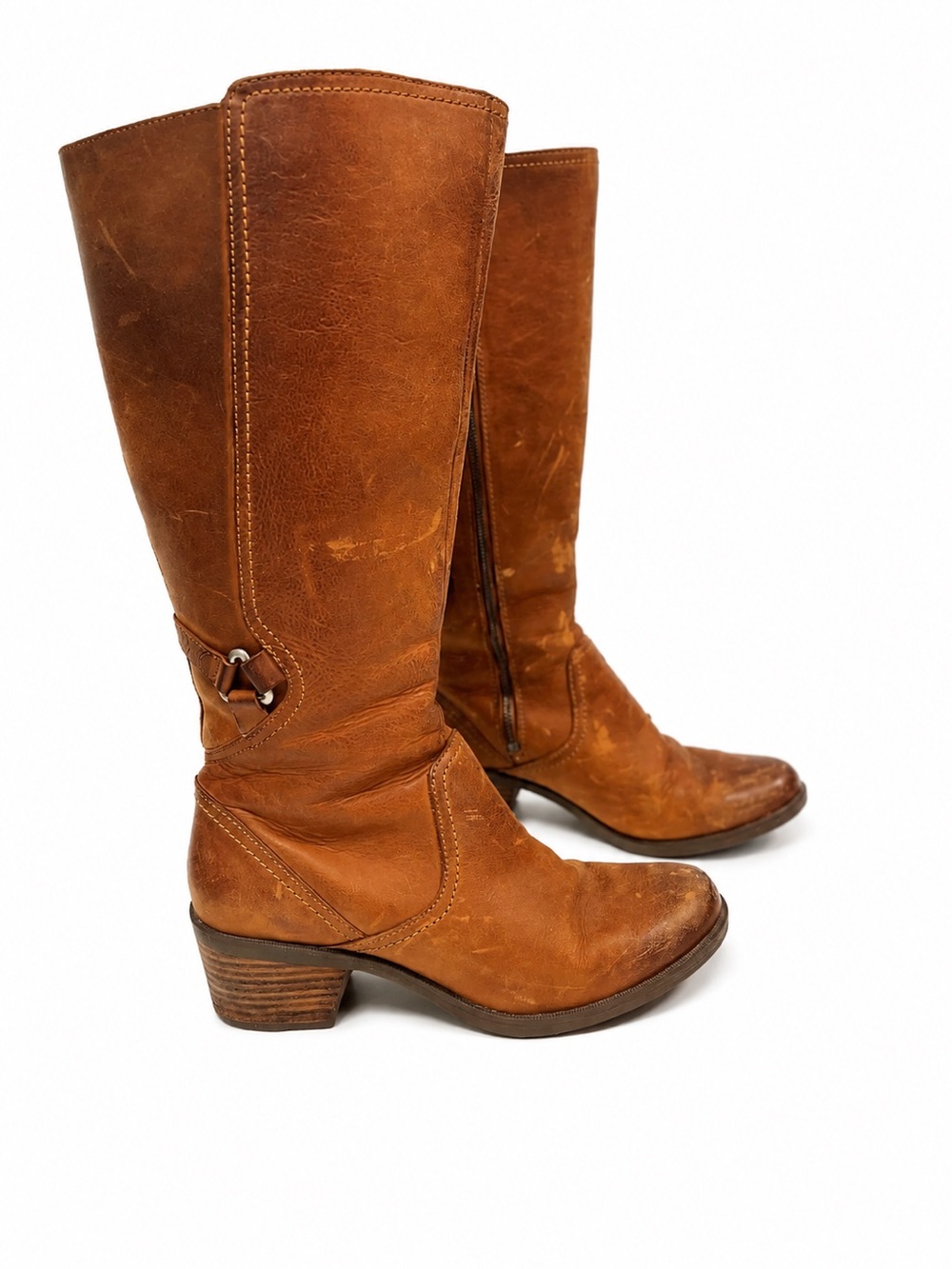 Teva Women's Tall Leather Heeled Boots in Brown size 8.5